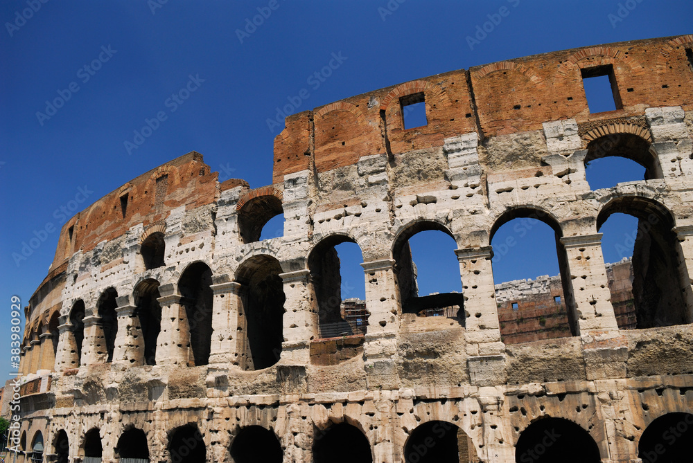 Inner wall of the Colosseum or Flavian Amphitheatre in Rome
