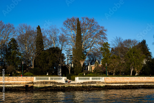 Looking across to the Giardini della Biennale from the Venetian lagoon