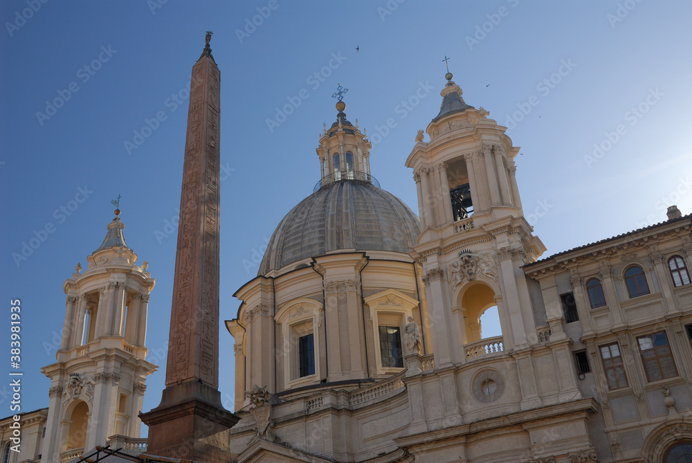 Obelisk and church of Sant Agnese in Agone at Piazza Navona Rome