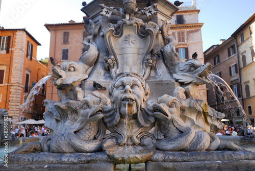 Fountain in front of the Pantheon at Piazza della Rotunda in Rome