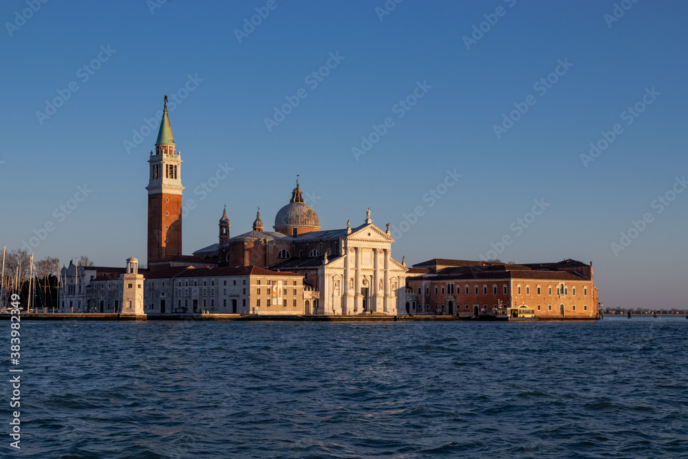 Looking across the Venetian lagoon to Church of San Giorgio Maggiore on the San Giorgio Maggiore island
