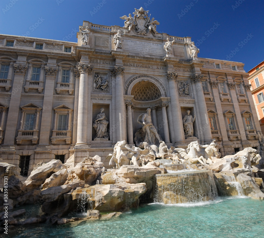 Baroque Trevi fountain facade to Poli Palace in Rome