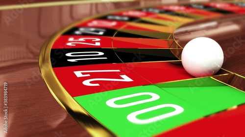 Casino Roulette wheel - Lucky number 27 red (twenty-seven red). 4k 3D realistic animation of a casino roulette wheel with the ball landing on lucky number 27 red