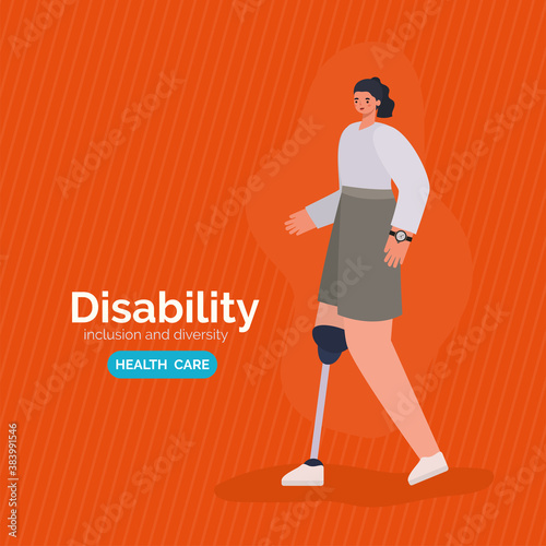 disability woman cartoon with leg prosthesis vector design