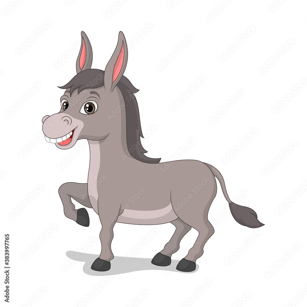 Cartoon happy donkey on white background Stock Vector | Adobe Stock