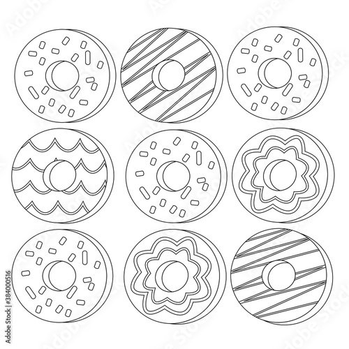 Illustration Vector Graphic of Donuts Outline for Coloring Book.