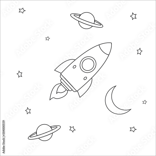 Illustration vector Graphic Of Rocket Outline Good For Coloring Book. photo