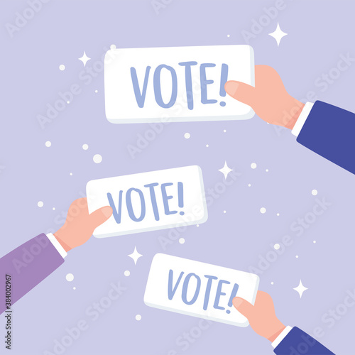 election day, hands with vote ballot campaign