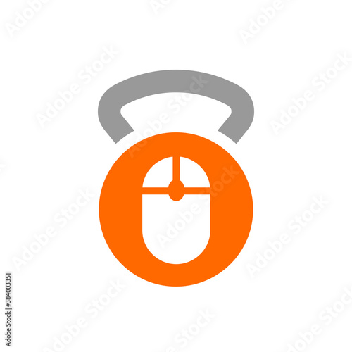 Kettlebell and computer mouse logo icon, online workout classes concept