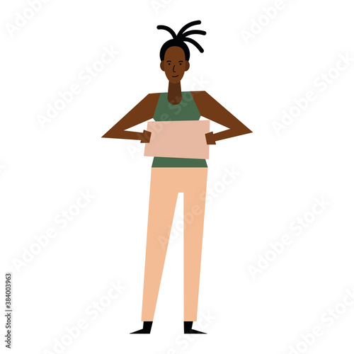 Black lives matter woman holding banner vector design