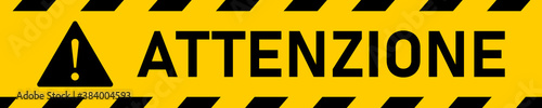 Attenzione ("Attention" in Italian) Seamless Repeating Pattern of Warning Stripe Tape Icon with an Aspect Ratio of 5:1. Vector Image.