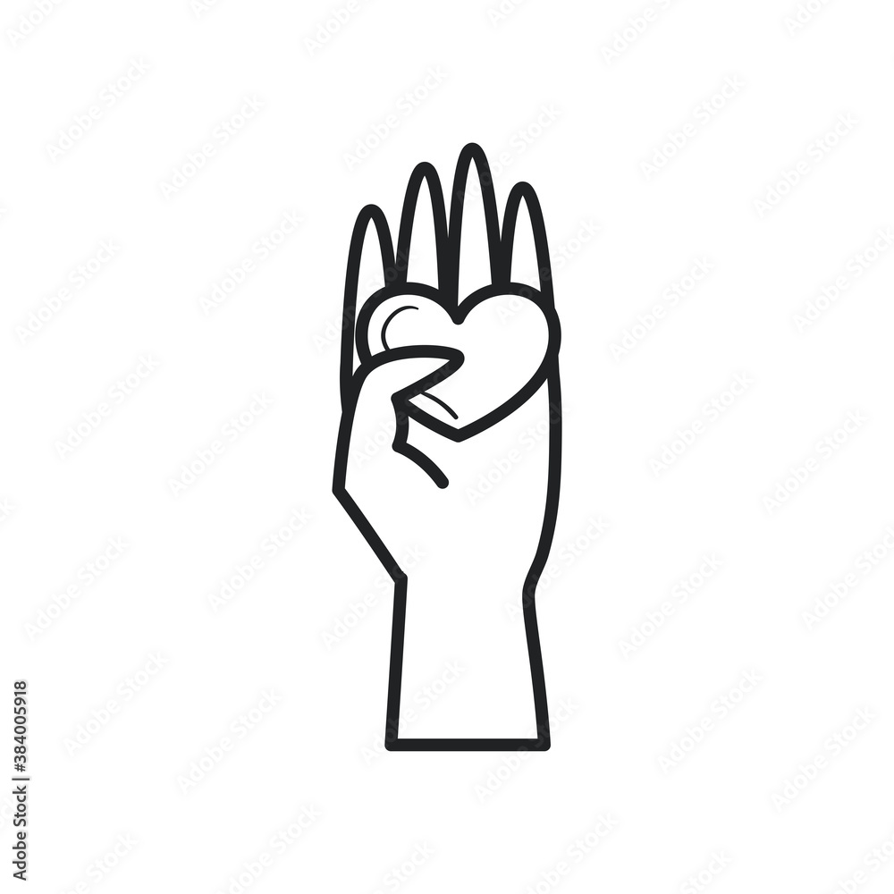 Heart on hand line style icon vector design Heart on hand line style icon vector design