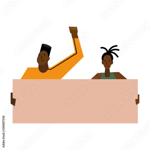 Black lives matter woman and man with banner vector design