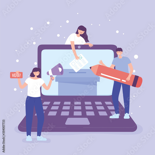 election day, online vote people with megaphone box and pencil