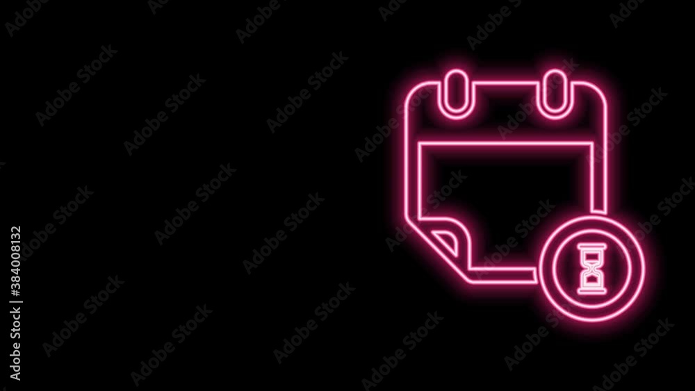 Glowing neon line Calendar and clock icon isolated on black background. Schedule, appointment, organizer, timesheet, time management, important date. 4K Video motion graphic animation Glowing neon line Calendar and clock icon isolated on black background. Schedule, appointment, organizer, timesheet, time management, important date. 4K Video motion graphic animation