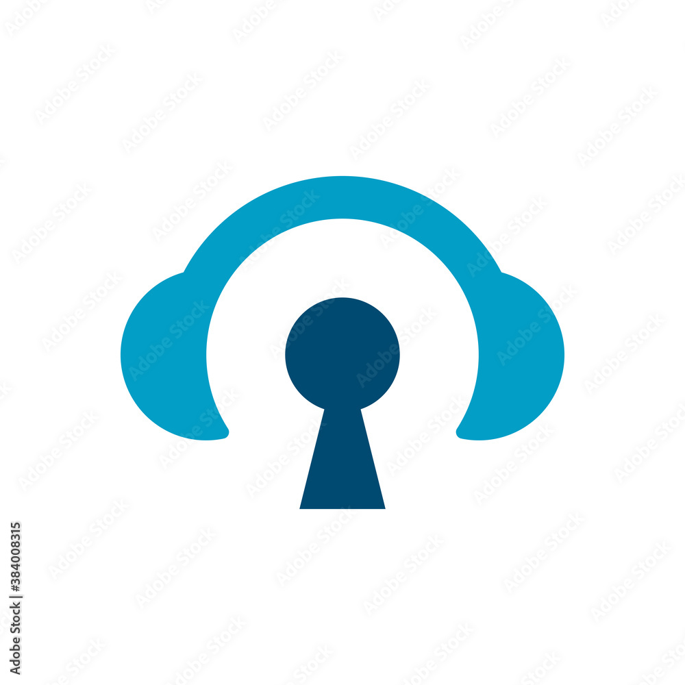 Keyhole and headset logo icon design, headphone with lock symbol - Vector Keyhole and headset logo icon design, headphone with lock symbol - Vector