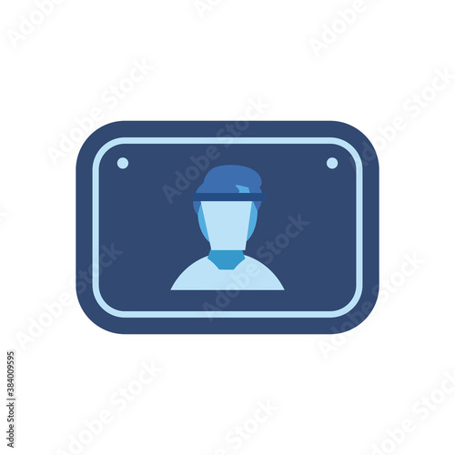 man with mask in road sign flat style icon vector design
