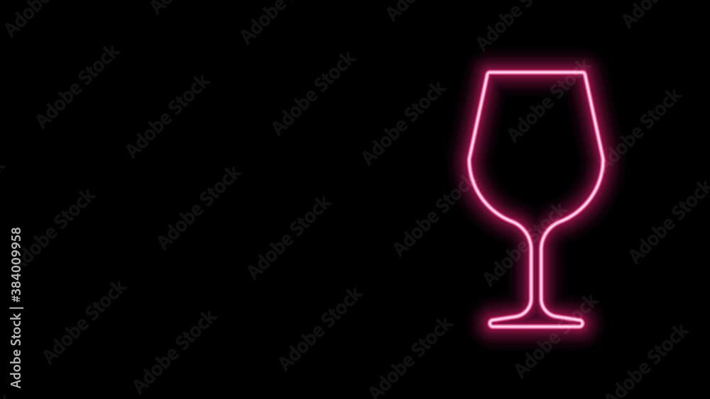 Glowing neon line Wine glass icon isolated on black background. Wineglass sign. 4K Video motion graphic animation Glowing neon line Wine glass icon isolated on black background. Wineglass sign. 4K Video motion graphic animation