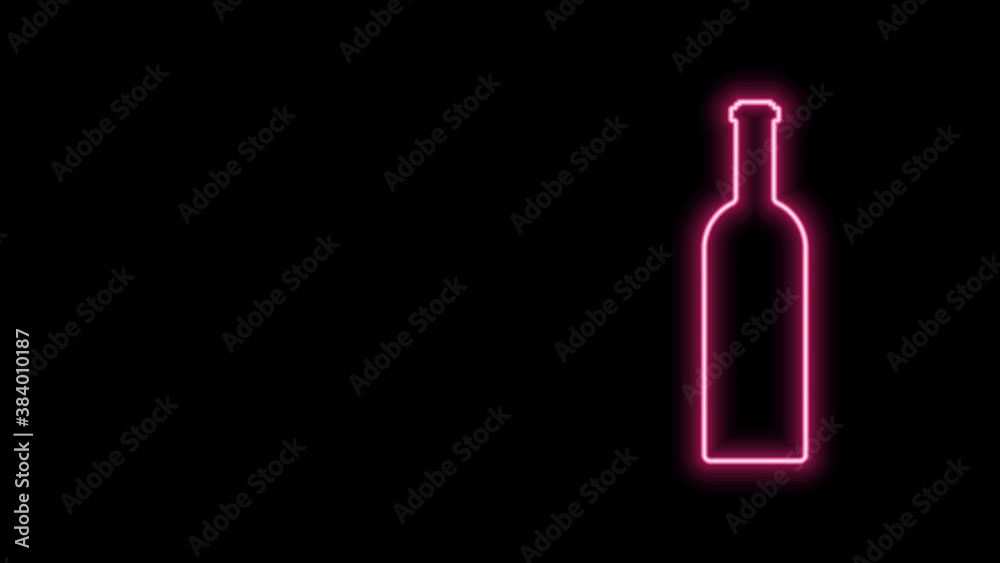 Glowing neon line Bottle of wine icon isolated on black background. 4K Video motion graphic animation Glowing neon line Bottle of wine icon isolated on black background. 4K Video motion graphic animation