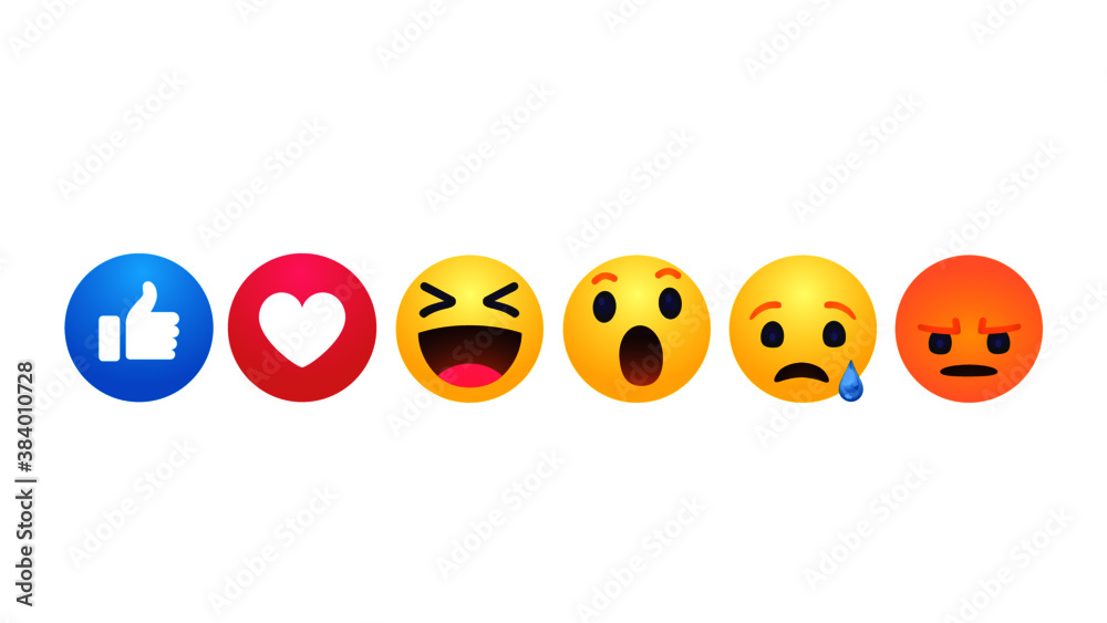 Obraz premium high quality vector round yellow cartoon bubble emoticons comment social media Facebook chat comment reactions, icon template face tear, smile, sad, love, like, Lol, laughter emoji character message