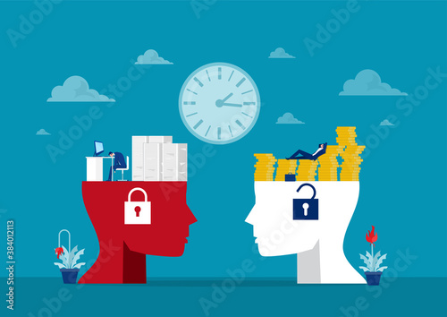 Big head human think growth mindset different fixed mindset concept vector