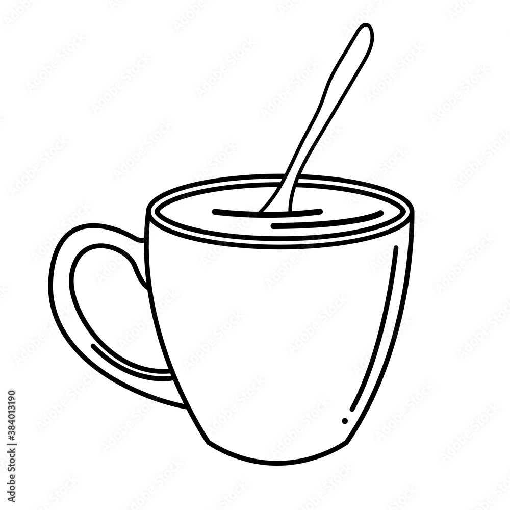 tea mug with spoon line style icon vector design