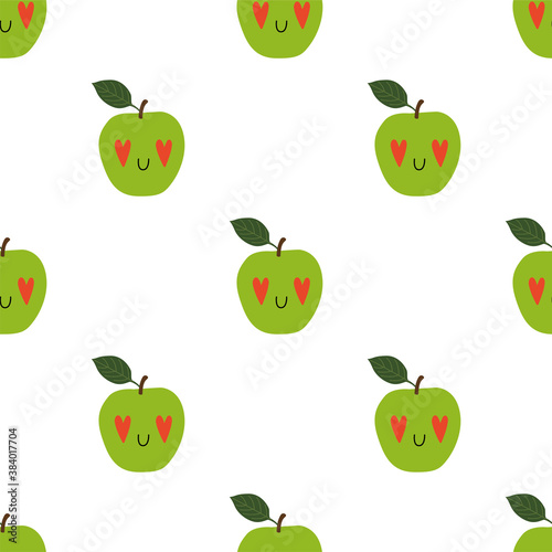 Kawaii Cartoon Apple in love. Patterns 