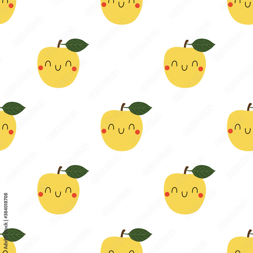 Kawaii Cartoon Apple. Colored Seamless Patterns Kawaii Cartoon Apple. Colored Seamless Patterns