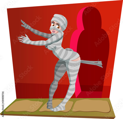 Mummy girl caught with her own bandages
