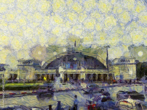 Hua Lamphong Railway Station Illustrations creates an impressionist style of painting.