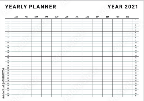 Year 2021 calendar vector design template, simple and clean design