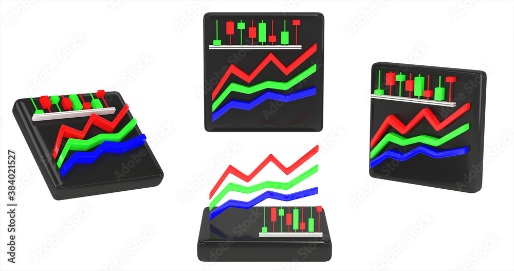 A 3D trend graph icon is placed on a white background. Icon for mobile application. 3d illustration.