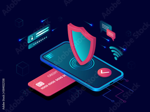 Vector of a smartphone and credit card, Internet secure bank transaction