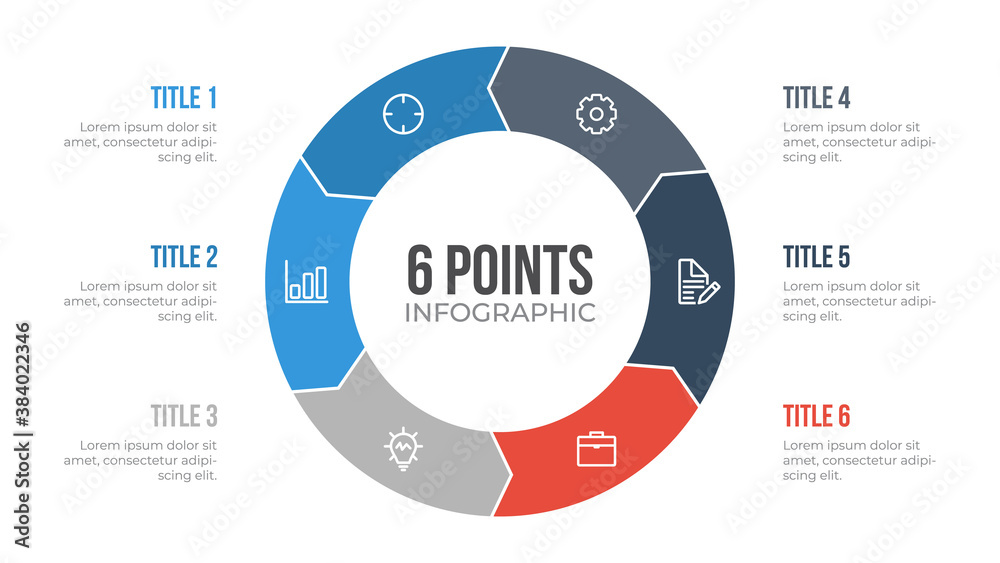 6 points circle infographic element vector with arrows, can be used for