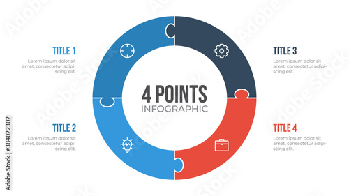 4 points circle infographic element vector with puzzle, can be used for workflow, steps, options, list, processes, presentation slide, report, etc.