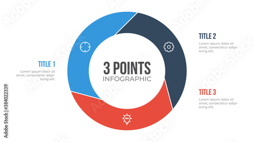 3 points circle infographic element vector, can be used for workflow, steps, options, list, processes, presentation slide, report, etc.