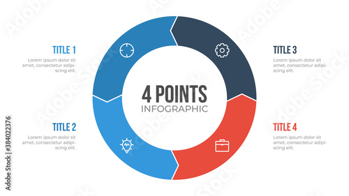 4 points circle infographic element vector with arrows, can be used for workflow, steps, options, list, processes, presentation slide, report, etc.