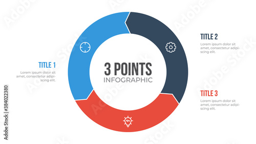 3 points circle infographic element vector with arrows, can be used for workflow, steps, options, list, processes, presentation slide, report, etc.