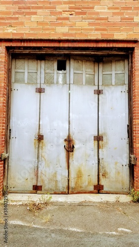 Folding garage door on an old industrial warehouse.