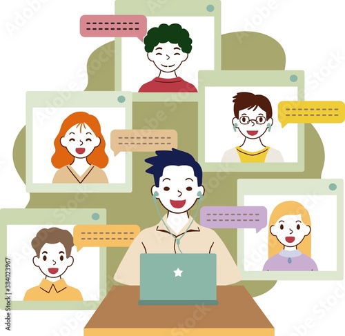 Online Virtual Conference Meeting Team Vector Illustration