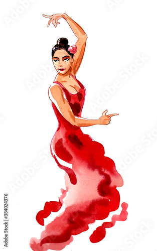 Tableau sur toile Beautiful Flamenco dancer in red dress