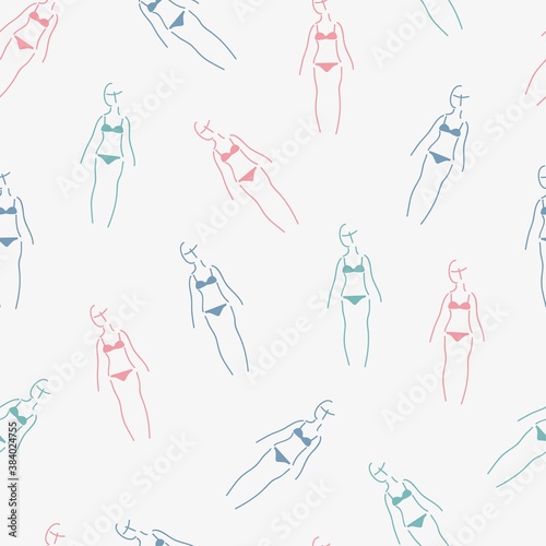 Women and Bikinis Vector Doodle Background Pattern