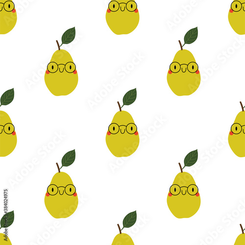 Kawaii Cartoon Pear. Vector Patterns.  