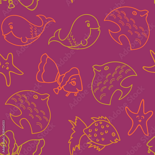 Vector pretty pink aquatic seamless pattern background