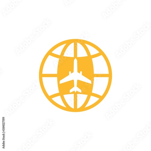 Aviation logo design vector template.Plane with globe symbol illustration