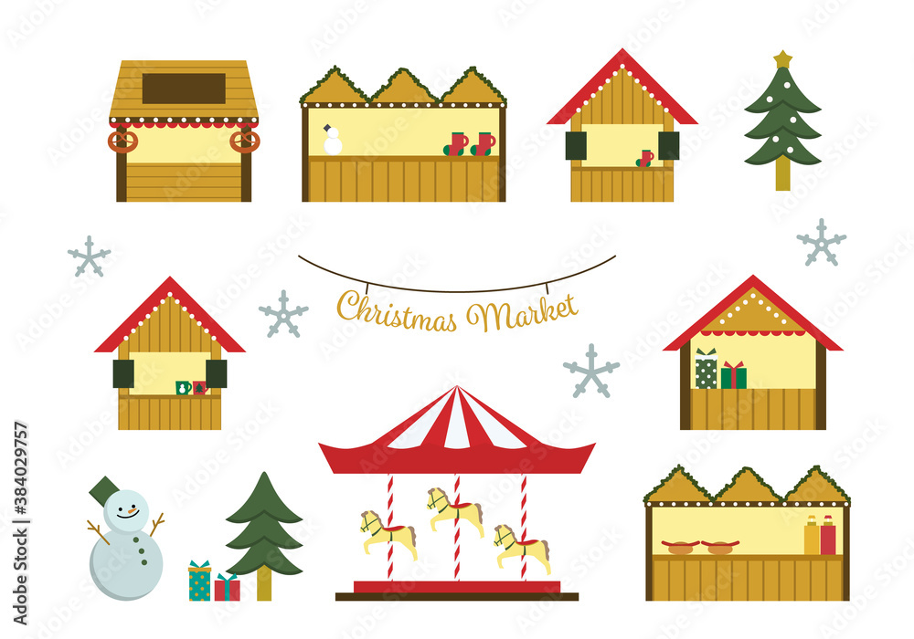 クリスマスマーケットの建物のイラストセット
