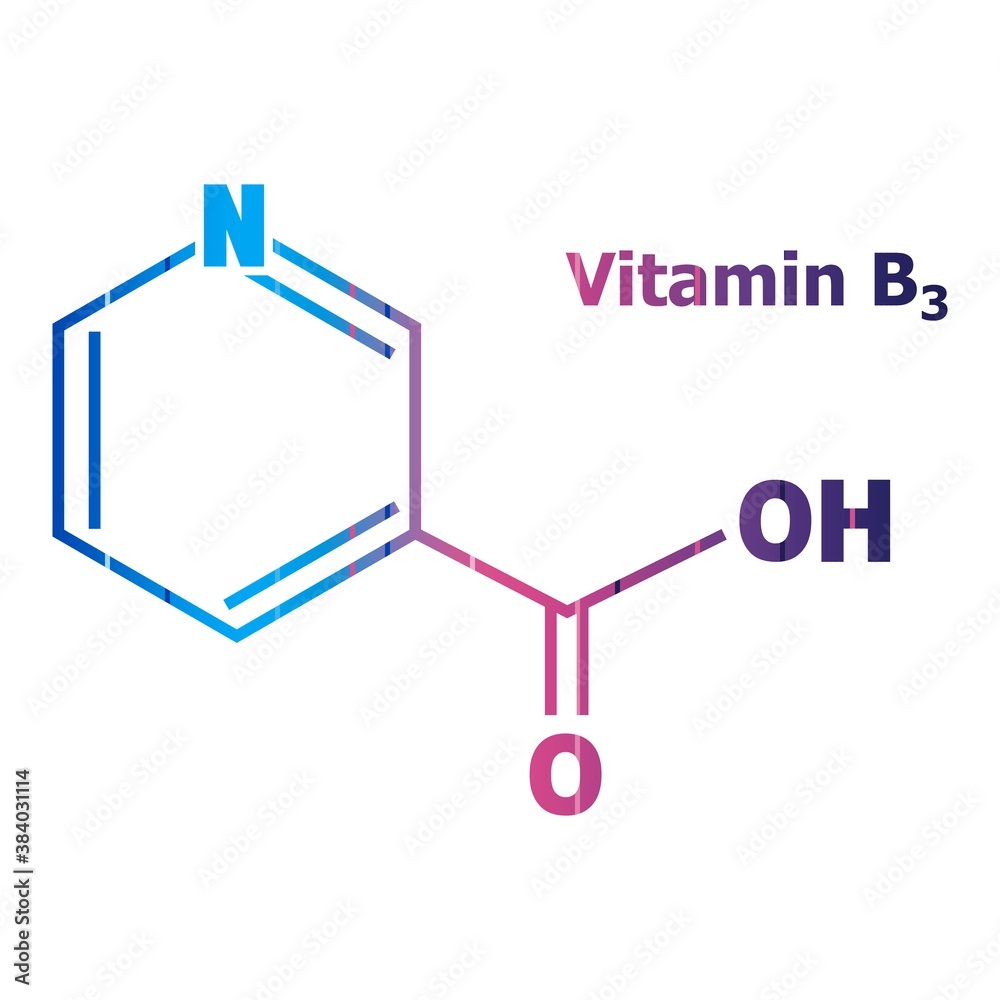 Structural chemical formula of niacin. Nicotinic acid or vitamin b3.