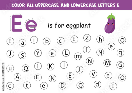 Alphabet worksheet. Find all letters Ee. Dot letters.