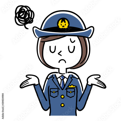 イラスト素材：若い女性警察官、婦警、呆れた、困った表情
