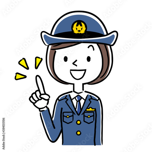 イラスト素材：若い女性警察官、婦警、ポイント
